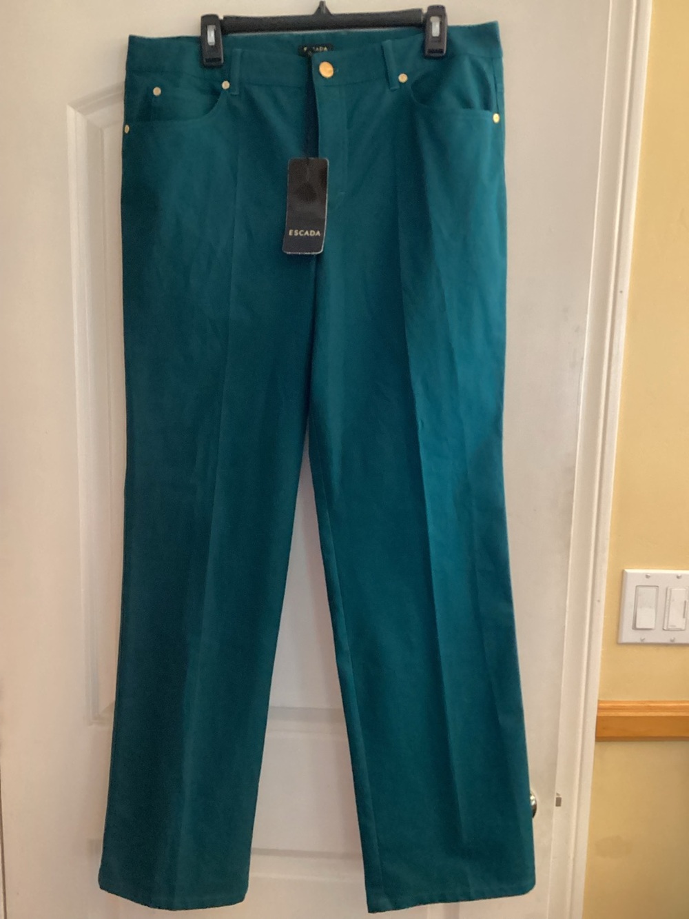 Escada Tessa Teal High Rise Straight-Leg Jeans NWT 44 US 14